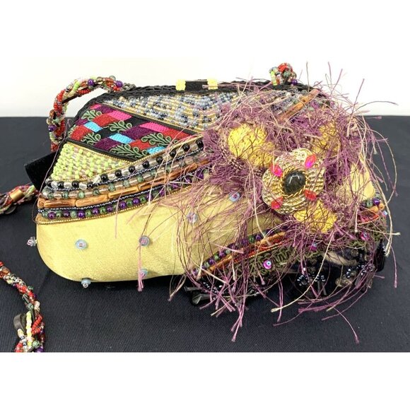 Mary Frances Hardshell Handbag with Beaded Shoulder Strap 8" Vintage - Picture 5 of 12